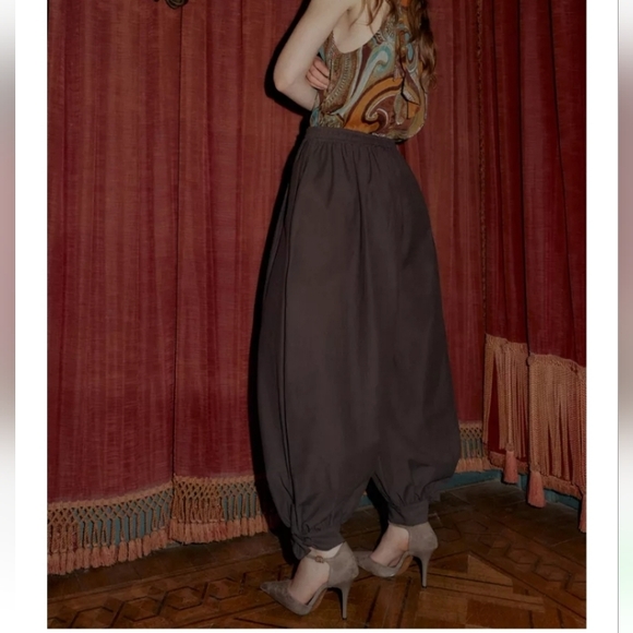 Zara Brown Bow-detail Harem High-rise Pants With Elastic Waist Sz-M - Picture 4 of 10